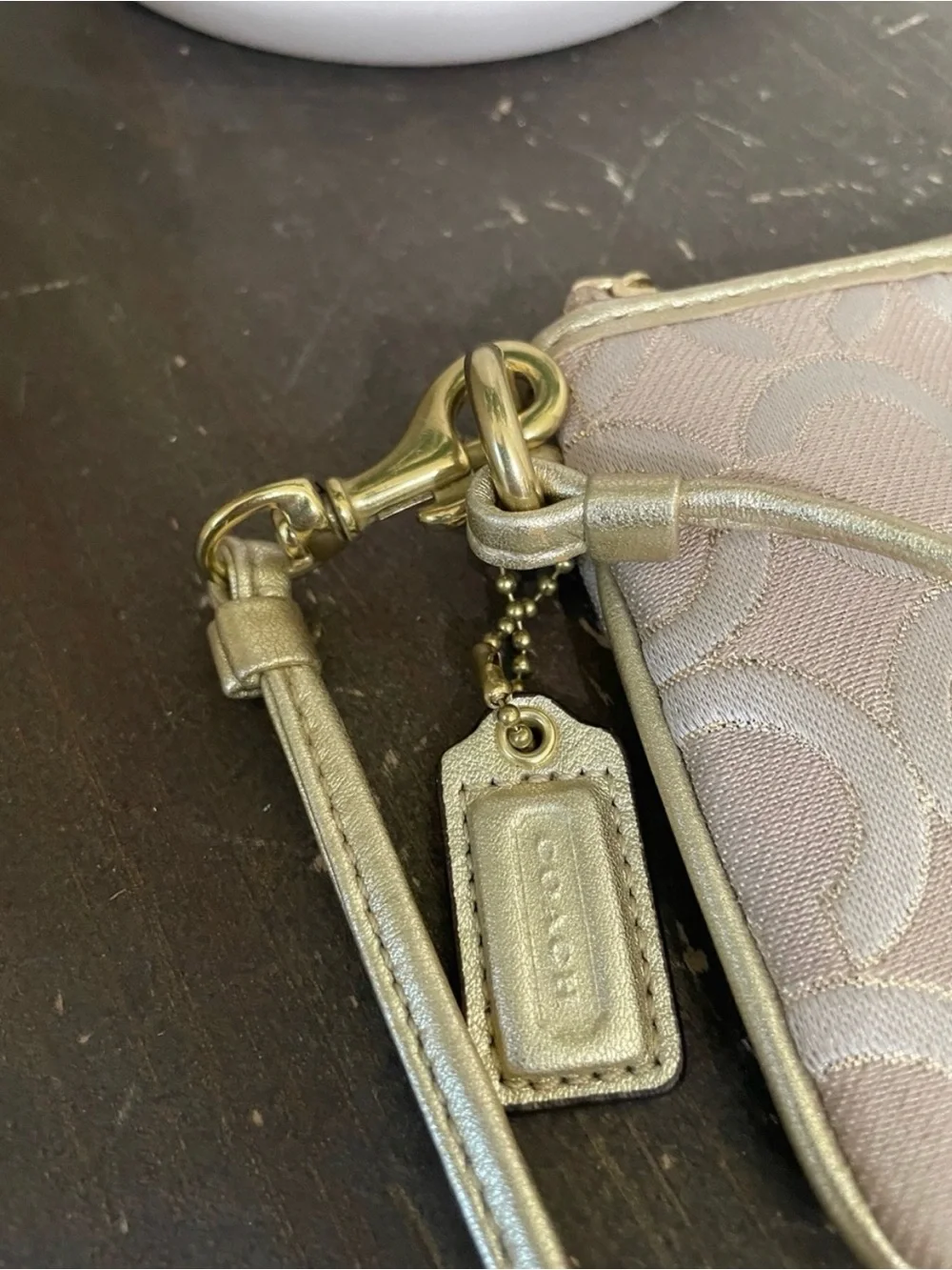 Coach OP Art Beige & Gold Wristlet Pouch